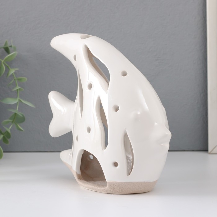 Подсвечник керамика Подсвечник керамика "Рыба Скалярия" песочно-белый 18,3х7,3х16 см