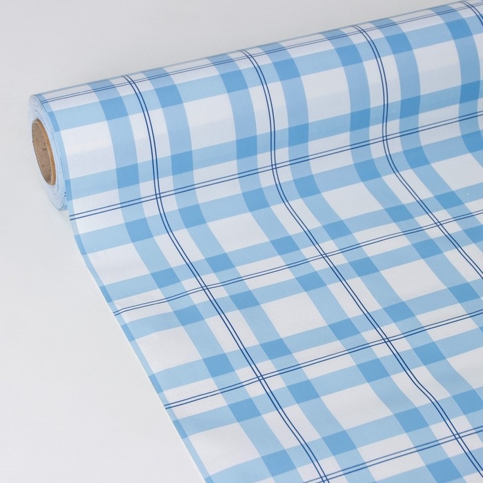 Клеёнка на стол Доляна &laquo;Клеточка&raquo;, на нетканой основе, ширина 137 см, толщина 0,2 мм, рулон 20 м, цвет голубой
