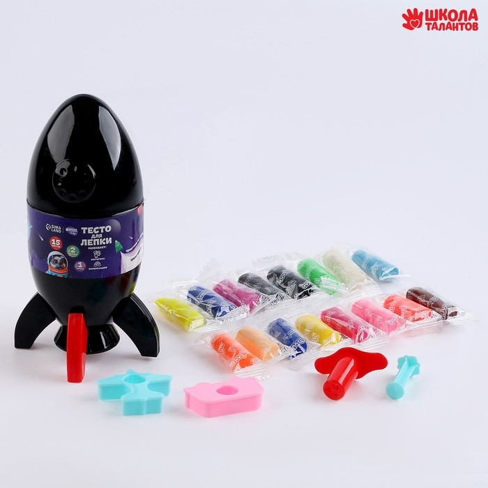 Тесто для лепки &laquo;Ракета&raquo; 15 цветов по 5 г, 2 формы, пресс