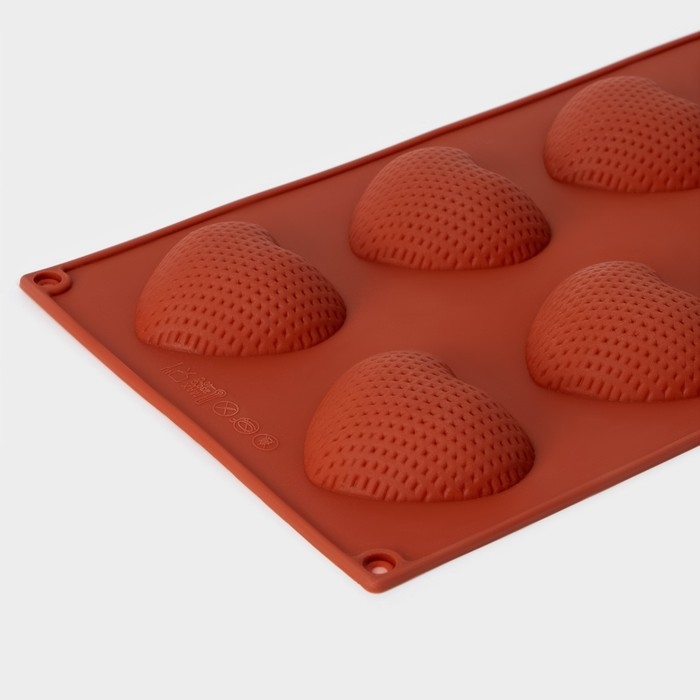 Форма для выпечки Доляна &laquo;Сердце&raquo;, силикон, 29&times;17&times;1,5 см, 8 ячеек (6&times;5&times;1,5 см), цвет коричневый