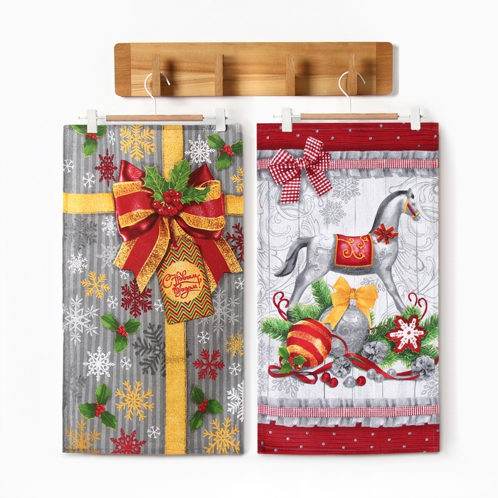 Набор кухонных полотенец Доляна &laquo;Новогодние игрушки &raquo; 35х60см-2шт, 100% хл