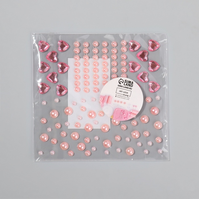 Стразы и жемчуг самоклеящиеся «Ассорти», фигурные, 153 шт на листе, цвет розовый Стразы и жемчуг самоклеящиеся «Ассорти», фигурные, 153 шт на листе, цвет розовый