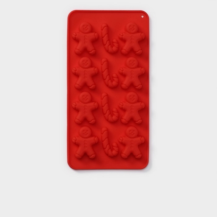 Форма для конфет и шоколада новогодняя Доляна «Карамельное чудо», силикон, 21×10 см, 12 ячеек (3,5×3,5 см), цвет красный Форма для конфет и шоколада новогодняя Доляна «Карамельное чудо», силикон, 21×10 см, 12 ячеек (3,5×3,5 см), цвет красный