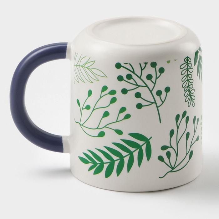 Кружка керамическая с ложкой &laquo;Гербарий&raquo;, 350 мл, цвет белый