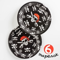 Набор бумажной посуды одноразовый Пиратский&raquo;, 6 тарелок, 6 стаканов, 6 колпаков, 1 гирлянда