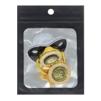 Соска - пустышка силиконовая ортодонтическая &laquo;Наш ангел&raquo;, от 6 мес., с колпачком + держатель - цепочка, цвет черный/золото, стразы