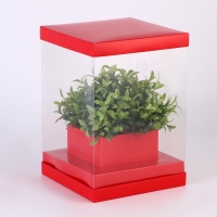 Коробка для цветов с вазой и PVC окнами складная, 16 х 23 х 16 см, однотонный, красный Коробка для цветов с вазой и PVC окнами складная, 16 х 23 х 16 см, однотонный, красный