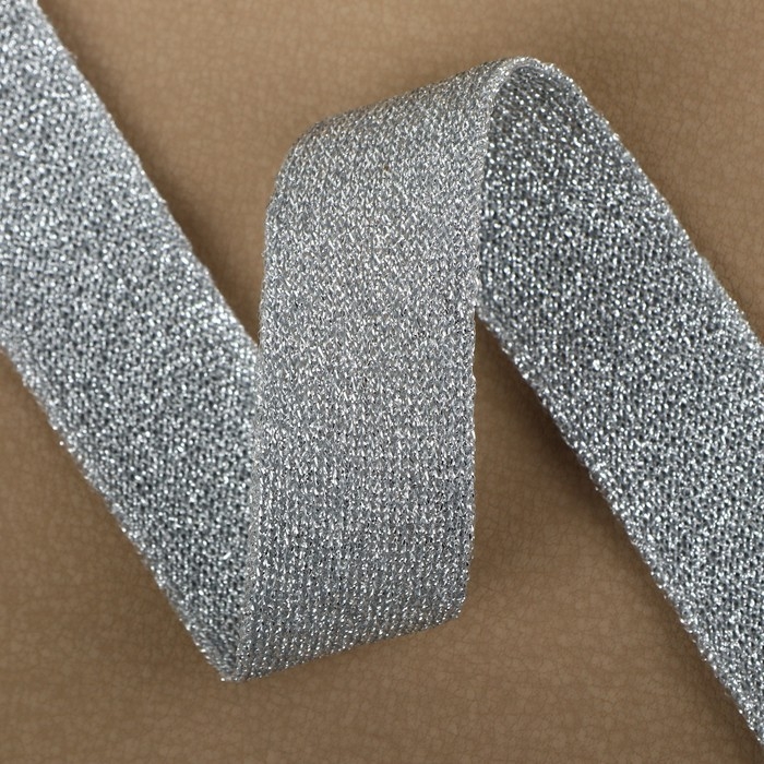 Тесьма трикотажная лампас 25 мм, 9,1 &plusmn; 0,5 м, цвет серебряный