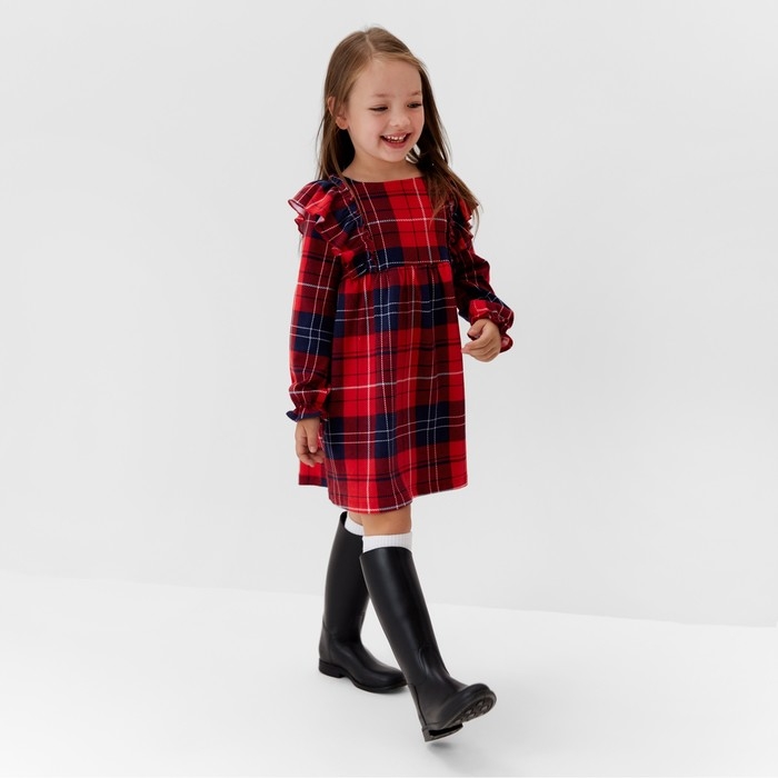 Платье детское с рюшами KAFTAN "Клетка" р.34 (122-128 см)