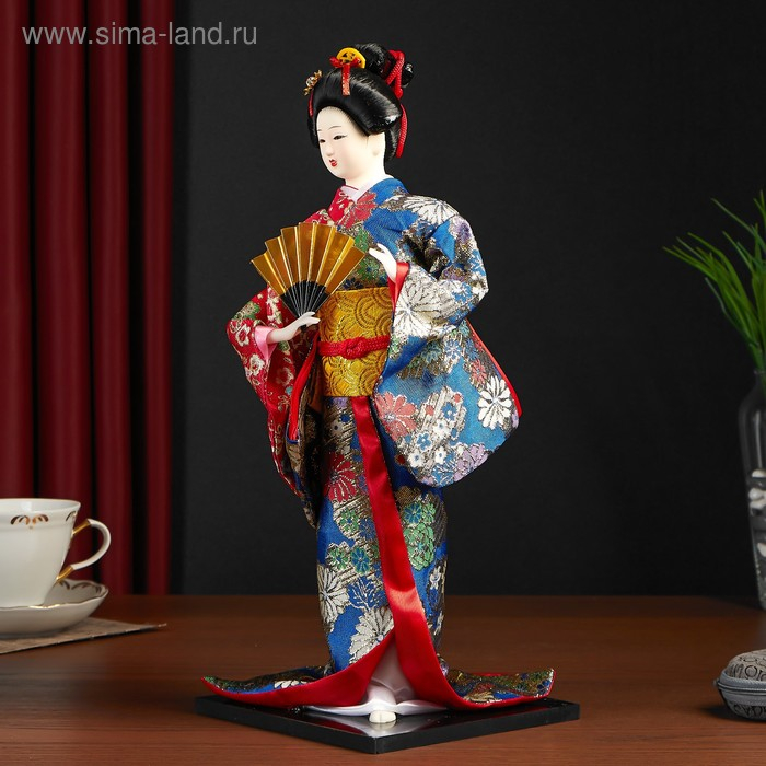 Кукла коллекционная "Гейша в шелковом кимоно с веером" 40 см