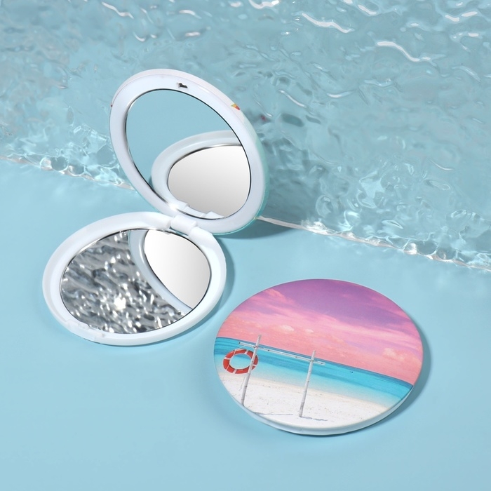 Зеркало складное &laquo;Пляж&raquo;, d = 7,5 см, с увеличением, рисунок МИКС