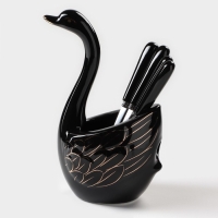 Подставка для столовых приборов «Лебедь», 5 предметов: подставка 9×6,5×16,5 см, 2 ложки, 2 вилки, цвет чёрный Подставка для столовых приборов «Лебедь», 5 предметов: подставка 9×6,5×16,5 см, 2 ложки, 2 вилки, цвет чёрный