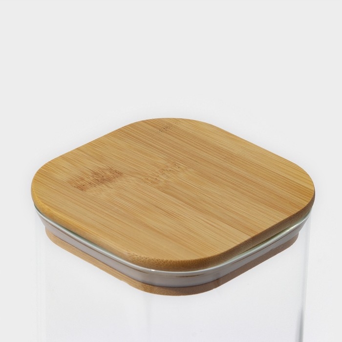 Банка стеклянная для хранения сыпучих продуктов BellaTenero &laquo;Эко. Квадратная&raquo;, 1,5 л, 10&times;21 см, с бамбуковой крышкой