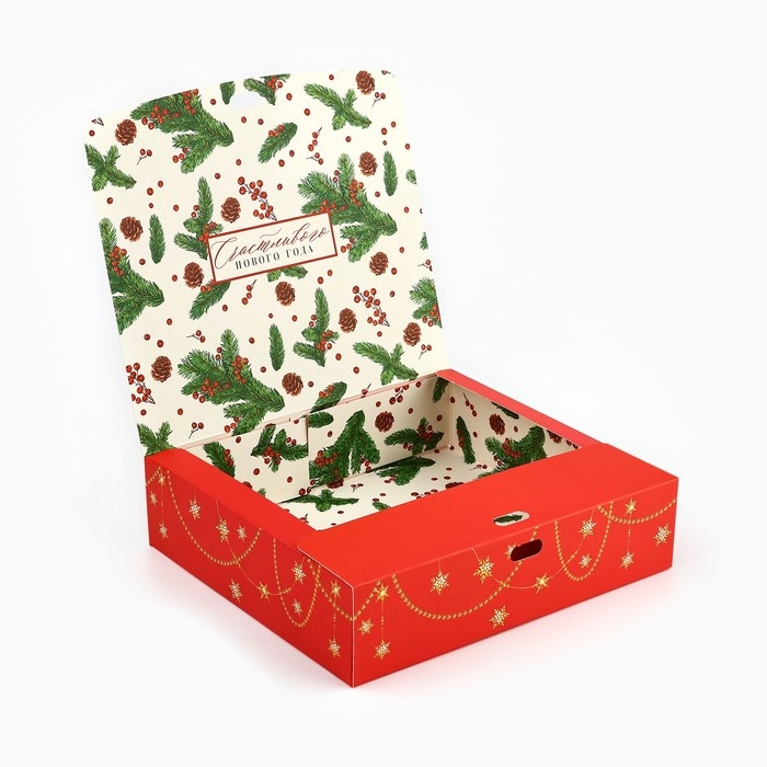 Коробка подарочная новогодняя складная двухсторонняя &laquo;Новогодние игрушки&raquo;, 20 х 18 х 5 см, Новый год