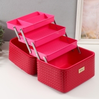 Шкатулка кожзам для косметики "Ромбы. Этажи" фуксия 24,5х20,5х27 см Шкатулка кожзам для косметики "Ромбы. Этажи" фуксия 24,5х20,5х27 см