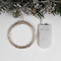 Гирлянда &laquo;Нить&raquo; 2 м роса, IP20, серебристая нить, 20 LED, батарейки CR2032х2 (в комплекте), свечение зелёное