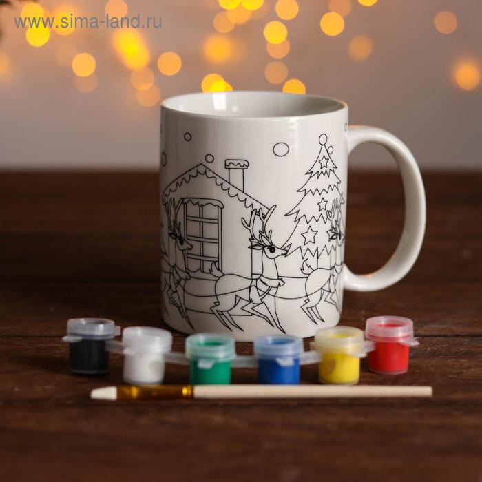Набор кружка под раскраску &laquo;Новогодняя&raquo; краска 6 цв по 2 мл, кисть