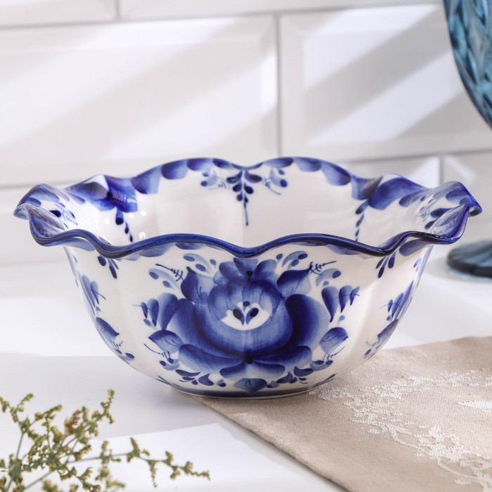 Салатник &laquo;Тюльпан&raquo;, 19х19х7,5 см, гжель