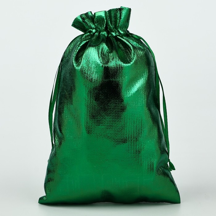 Мешочек подарочный парча &laquo;Новогодние подарки&raquo;, зелёный, 16 х 24 см, Новый год