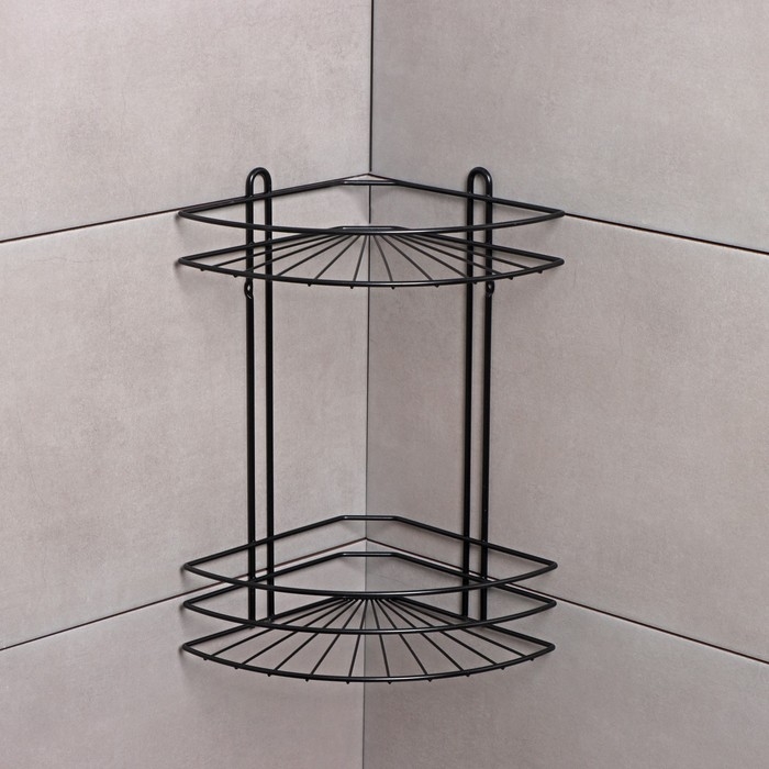 Полка угловая для ванной 2-х ярусная Native, 175×175×362 мм, цвет черный матовый Полка угловая для ванной 2-х ярусная Native, 175×175×362 мм, цвет черный матовый