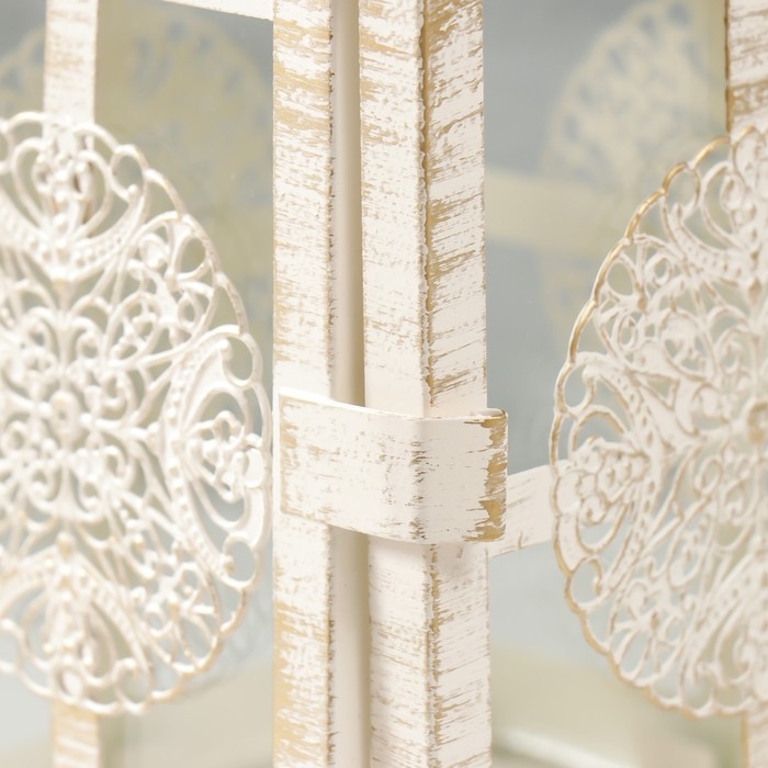 Подсвечник металл, стекло Подсвечник металл, стекло "Фонарь - круглый цветок" белый с патиной 12,5х12,5х30см