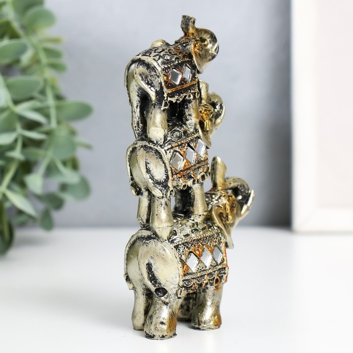 Сувенир полистоун "Три слоника-пирамида попона с мозаикой" 12х7х3 см