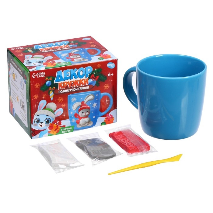 Декор кружки полимерной глиной на новый год &laquo;Зайка в шапочке&raquo;, 300 мл, новогодний набор для творчества