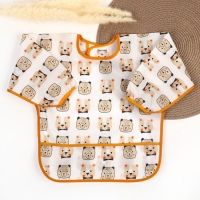 Нагрудник с рукавами и карманом &laquo;Мишка&raquo;, рубашка, 0-2  года (рукав 34см, грудь 43*36см)