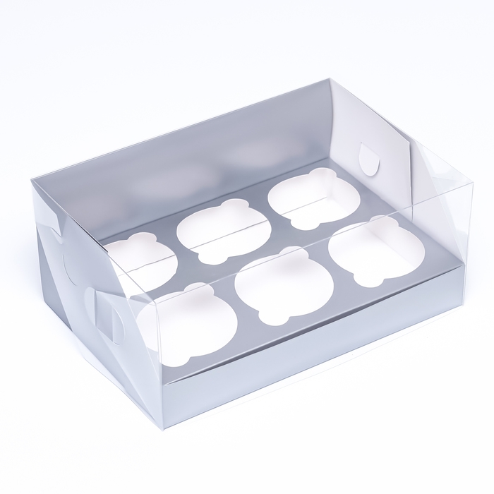 Коробка для 6 капкейков 23,5 х 16 х 10 , Серебро, кондитерская упаковка Коробка для 6 капкейков 23,5 х 16 х 10 , Серебро, кондитерская упаковка