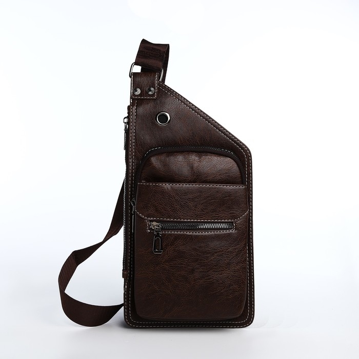 Сумка-слинг мужская из искусственной кожи, цвет коричневый Сумка-слинг мужская из искусственной кожи, цвет коричневый