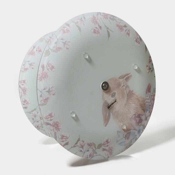 Фруктовница стеклянная 2-х ярусная круглая Доляна &laquo;Кролик&raquo;, d=25/20 см, цвет голубой