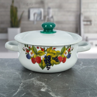 Кастрюля эмалированная 1,5 л, декор МИКС, цвет белый