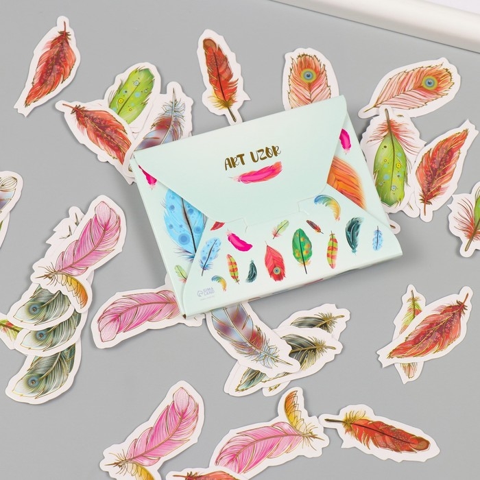 Наклейки для творчества Наклейки для творчества "Пёрышки" тиснение золото набор 48 шт 9х7х0,8 см