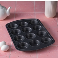 Форма для выпечки Доляна &laquo;Круг&raquo;, 40&times;28&times;4 см, 12 ячеек, антипригарное покрытие, цвет чёрный