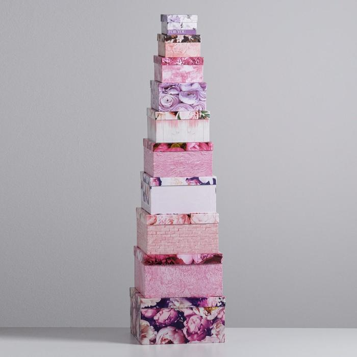 Набор коробок 10 в 1, упаковка подарочная, &laquo;Цветочный&raquo;, 10.2 х 10.2 х 6‒28.2 х 28.2 х 15 см