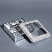 Коробка для 9 конфет серебро глиттер, 12,5 х 12,5 х 4 см. Кондитерская упаковка Коробка для 9 конфет серебро глиттер, 12,5 х 12,5 х 4 см. Кондитерская упаковка