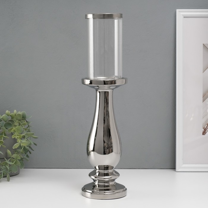 Подсвечник керамика, стекло на 1 свечу Подсвечник керамика, стекло на 1 свечу "Аванти" d=8 см серебро 10х10х40,5 см