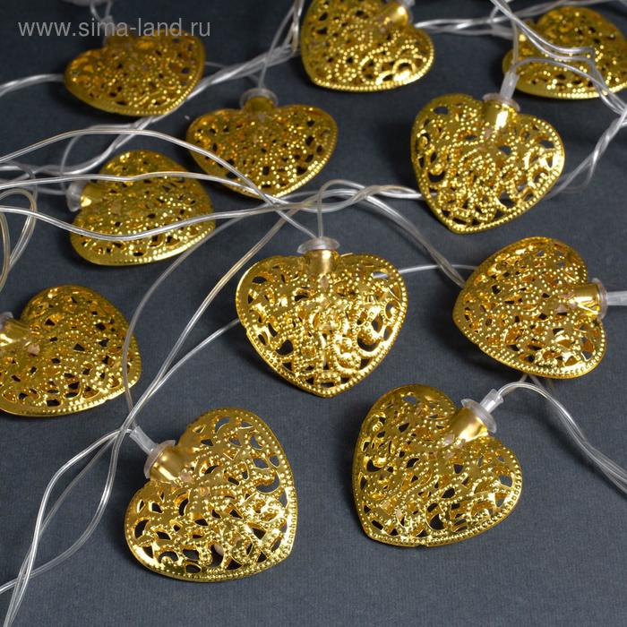 Гирлянда «Нить» 4 м с насадками «Сердце», IP20, прозрачная нить, 20 LED, свечение тёплое белое, 8 режимов, 220 В Гирлянда «Нить» 4 м с насадками «Сердце», IP20, прозрачная нить, 20 LED, свечение тёплое белое, 8 режимов, 220 В