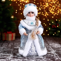 Снегурочка "В голубой шубке с цветами" двигается, 15х30 см Снегурочка "В голубой шубке с цветами" двигается, 15х30 см