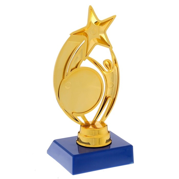 Наградная фигура &laquo;Звезда с человеком&raquo;, подставка пластик синяя, 15 х 6,3 х 6,3 см.