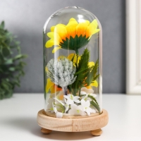 Сувенир текстиль, дерево, стекло "Подсолнухи в колбе" 14,5х8,5х8,5 см