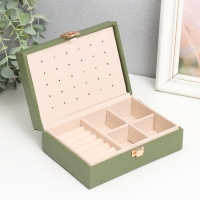 Шкатулка кожзам для украшений "Матовая гладь. Прямоугольная" зелёная 16х11,5х5,5 см