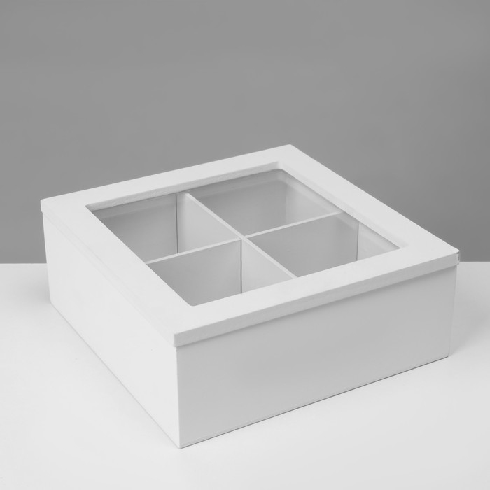 Подставка универсальная &laquo;Шкатулка дерево&raquo; 4 ячейки, 18&times;18&times;7 см, цвет белый