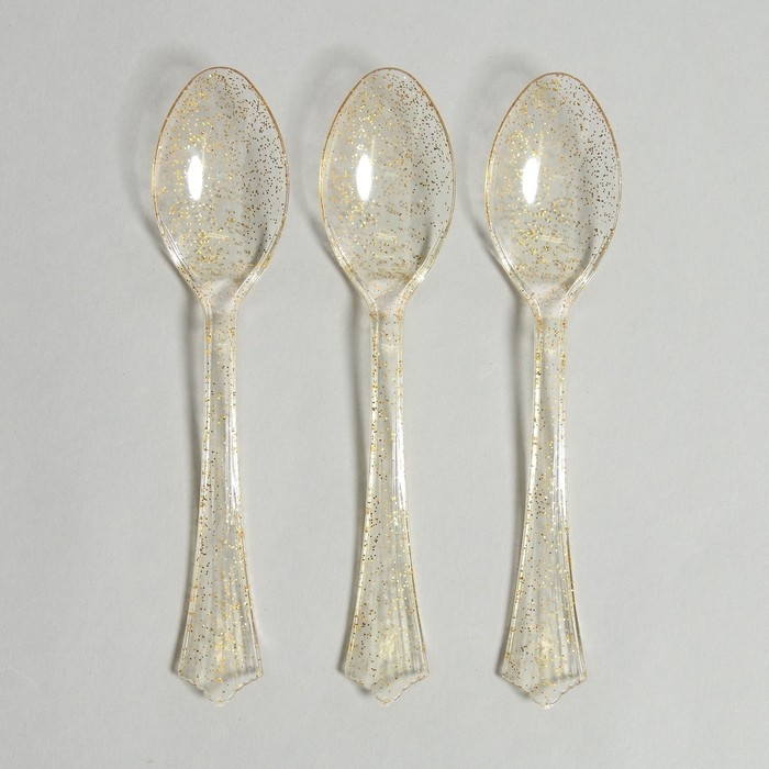 Ложки пластиковые &laquo;Блеск&raquo;, в наборе 12 штук, цвет золото
