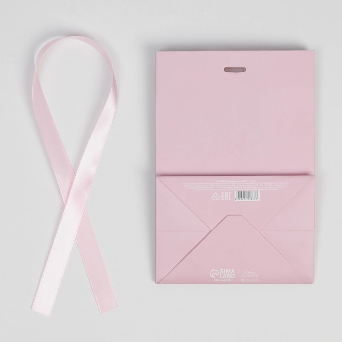 Пакет подарочный с лентой, упаковка, &laquo;Розовый&raquo;, 13 х 19 х 9 см