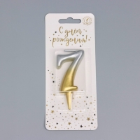 Свеча для торта цифра "Овал" "7", 5,5 см, золото-серебро Свеча для торта цифра "Овал" "7", 5,5 см, золото-серебро