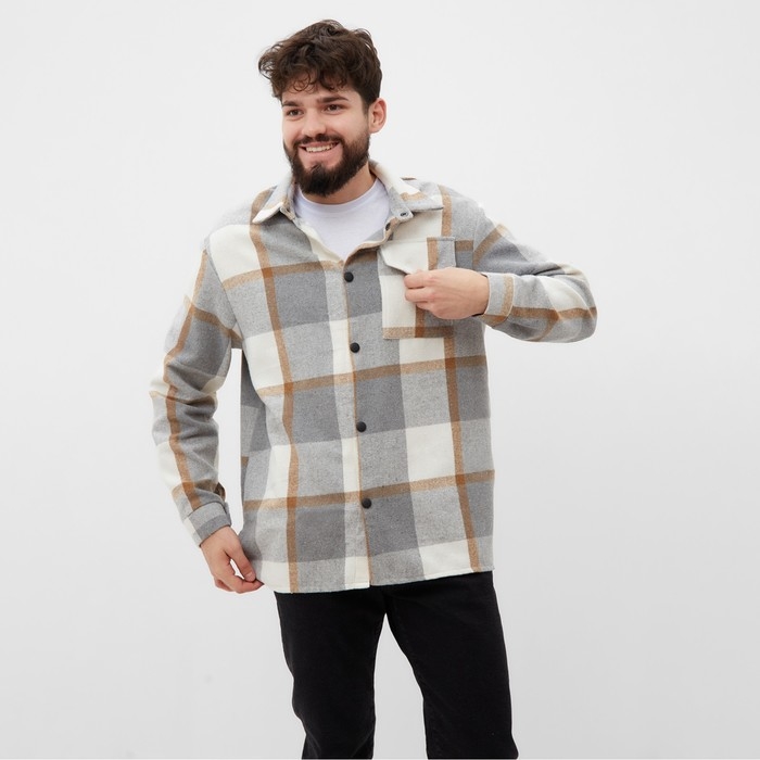 Рубашка мужская в клетку MIST, размер 56, серый