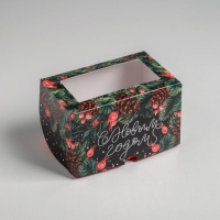 Коробка для капкейков «С Новым Годом!» 10 х 16 х 10 см, Новый год Коробка для капкейков «С Новым Годом!» 10 х 16 х 10 см, Новый год