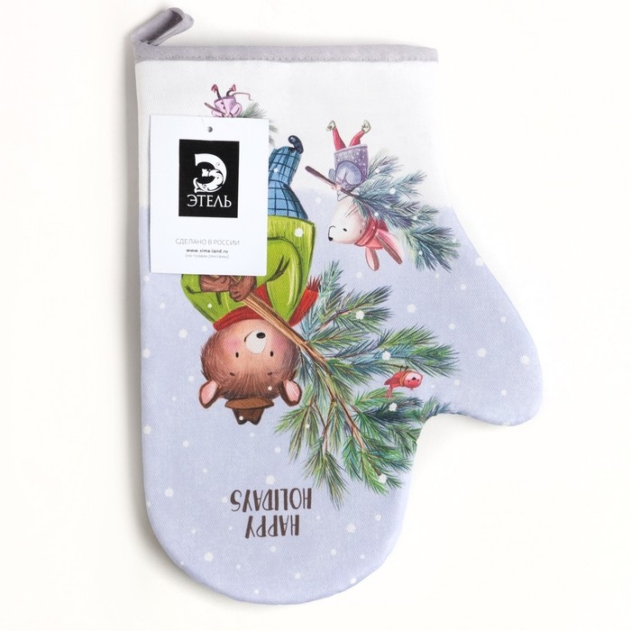 Новый год.Варежка-прихватка "Magic winter" 20х27см,саржа, 100% х/л, ватин 250г/м2