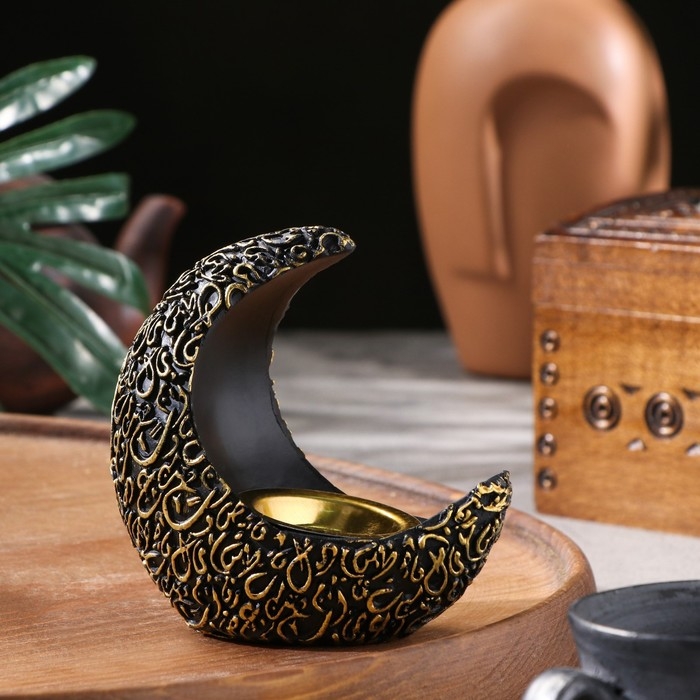 Подставка для благовоний порошковых и конусов Подставка для благовоний порошковых и конусов "Полумесяц", черный, 10х10,5 см